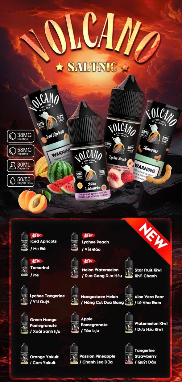 Tinh dầu VOLCANO Juice 38/58MG chính hãng giá rẻ - 12 Vị NGON